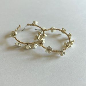 White flower earrings, gold, hoops, Altar’d state